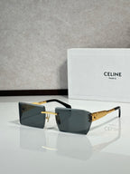 Celine sunglasses with dark rectangular lenses, black frame, and gold-tone details