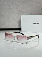 Celine sunglasses with pink-tinted rectangular lenses, dark frame, and silver hardware