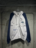 Two-tone zip-up hoodie with hood, drawstrings, and all-over signature graphics