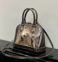 Louis Vuitton mini handbag in metallic silver with top handles and zipper closure