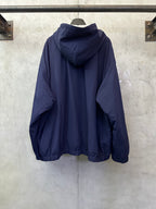 Balenciaga hooded jacket, navy blue, rear view with hood and elastic cuffs
