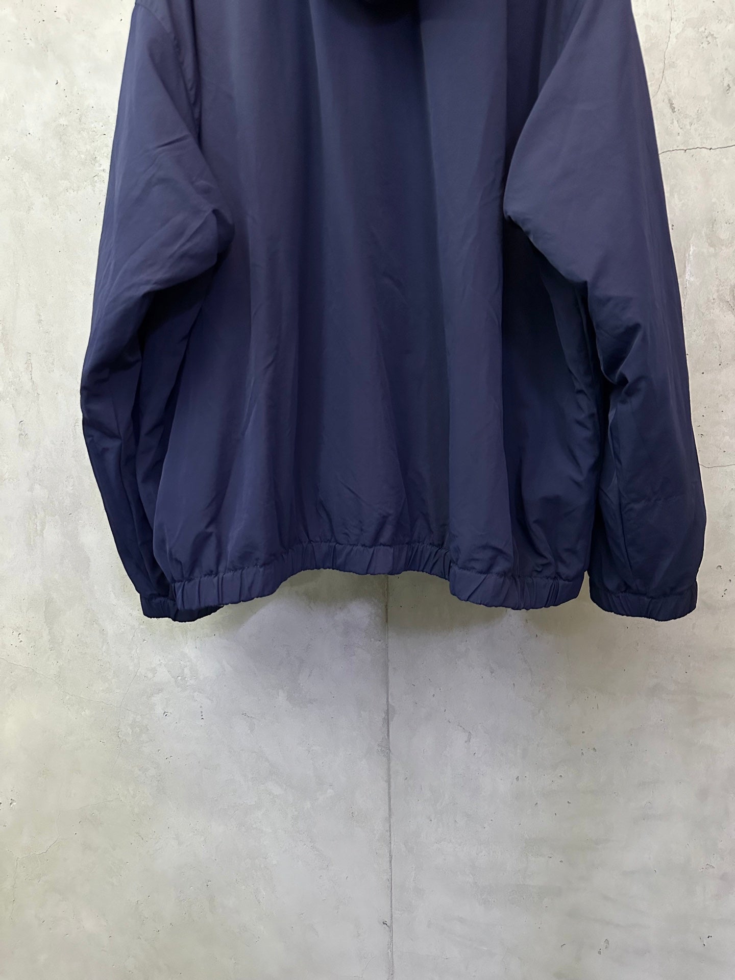 Balenciaga hooded jacket, navy blue, hem and elastic sleeve cuffs detail