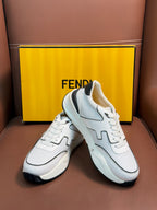 White Fendi sneakers with black heel counter and logo side print