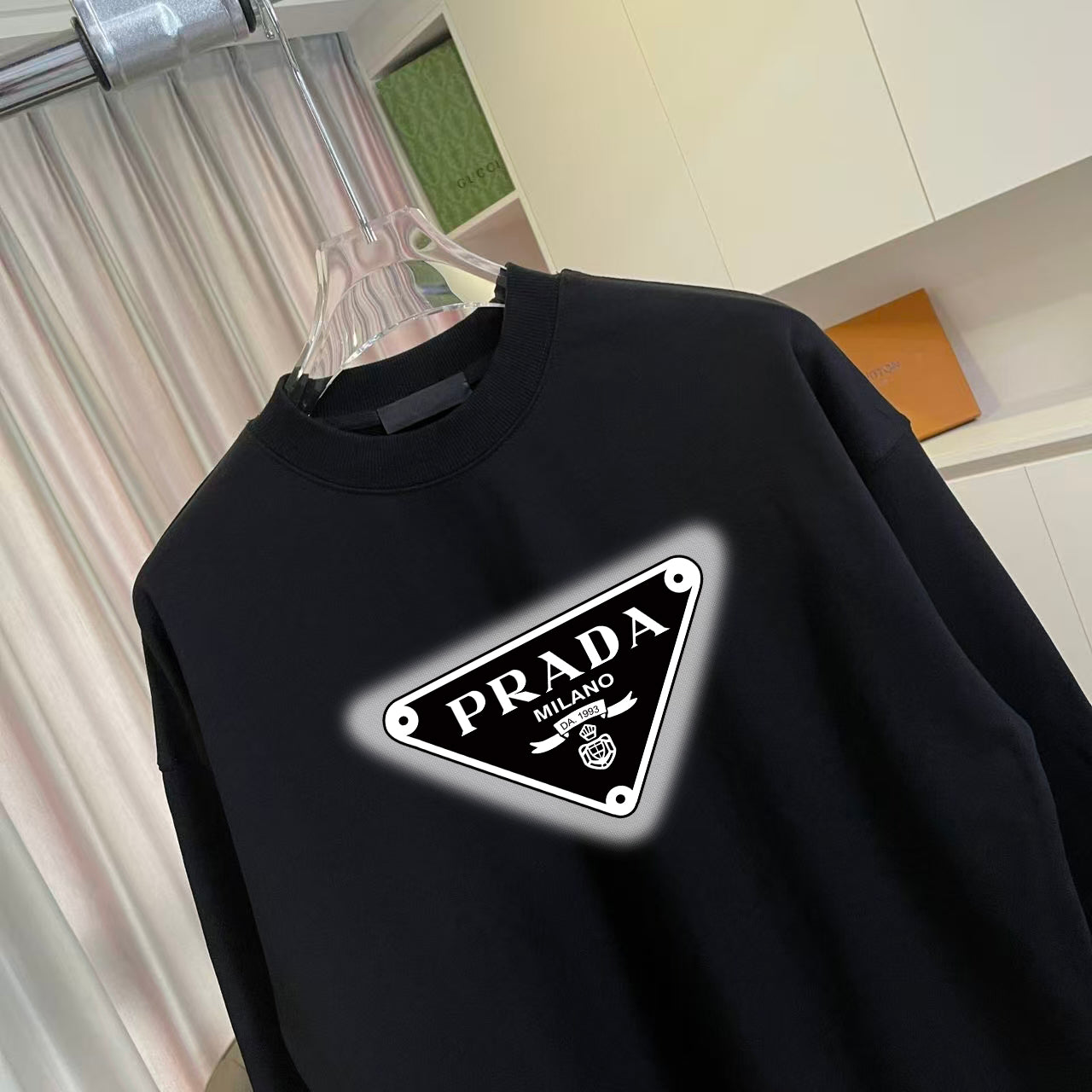 Prada black sweatshirt with large triangle Prada Milano logo print