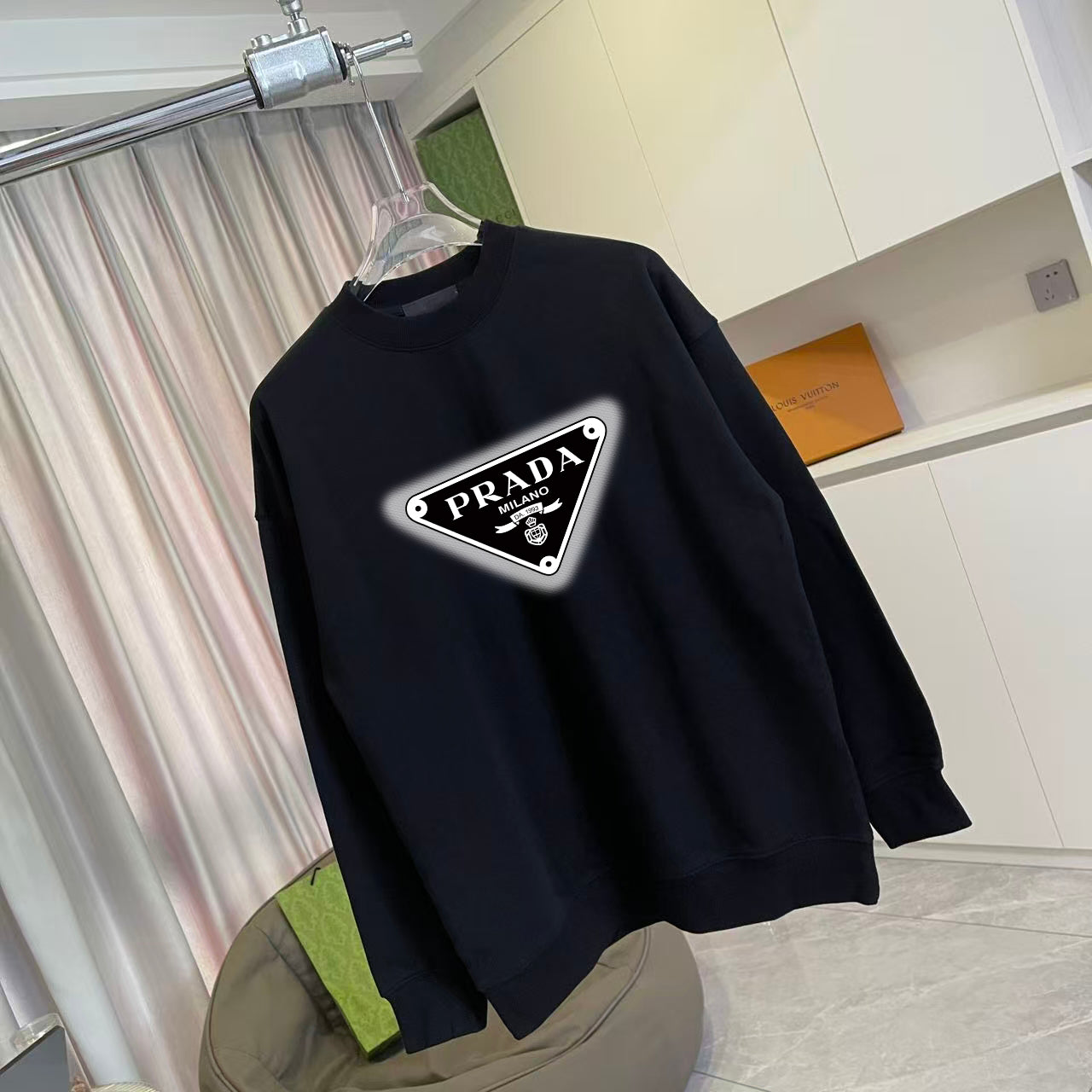 Prada black long-sleeve sweatshirt with triangle logo on chest