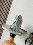 Loewe leather mini bag with drawstring top, light gray and gray straps