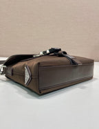 Prada dark brown nylon handbag with silver-tone hardware and top carry handle
