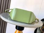 Loewe lime green leather shoulder bag with flat front panel and stitched seam detail