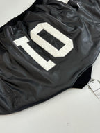 Balenciaga long jacket, black bomber with large white 01 logo patch