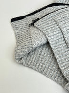 Stone Island knit hoodie hood and front hem, light gray ribbed knit, black zipper and toggle