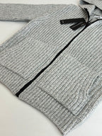 Stone Island knit zip hoodie sleeves and front, light gray ribbed knit, black zipper seam