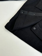 Dark jacket sleeve cuff with button detail and inner placket