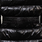 Moncler long puffer jacket with elasticated waist and quilted panels