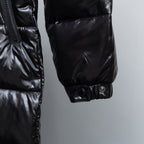 Moncler long puffer jacket sleeve cuff with snap buttons