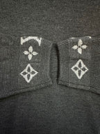 Dark gray sweater cuffs with white geometric logo knit trim