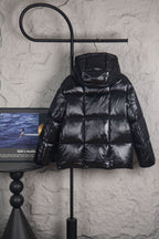 Moncler long puffer jacket with hood, black, quilted pattern and sleeves