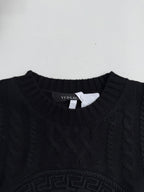Versace black knit crewneck sweater collar with small Versace label