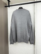 Gucci knit sweater, gray back view with ribbed crewneck and sleeves