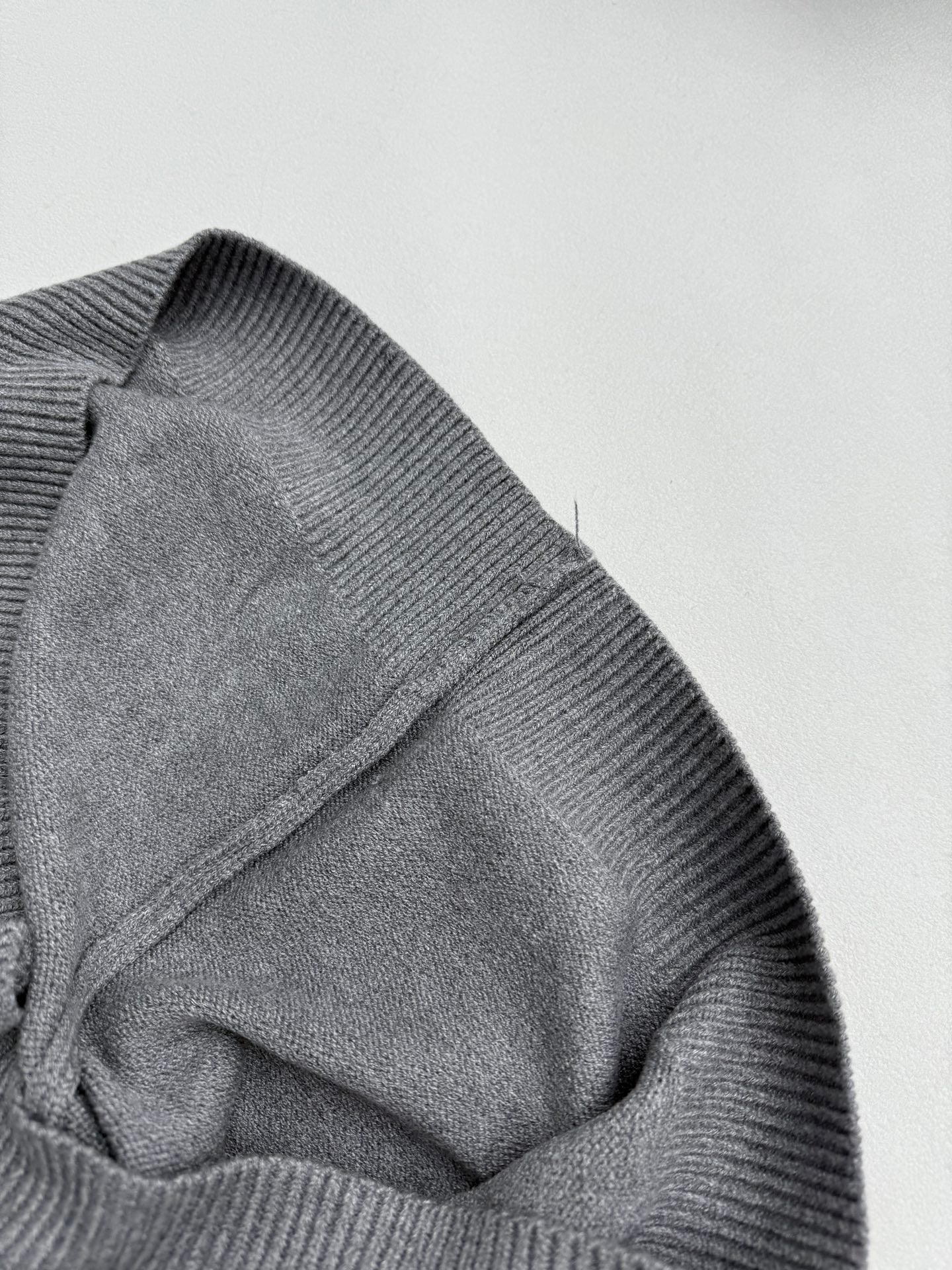 Gucci knit sweater folded shoulder detail with ribbed texture, gray