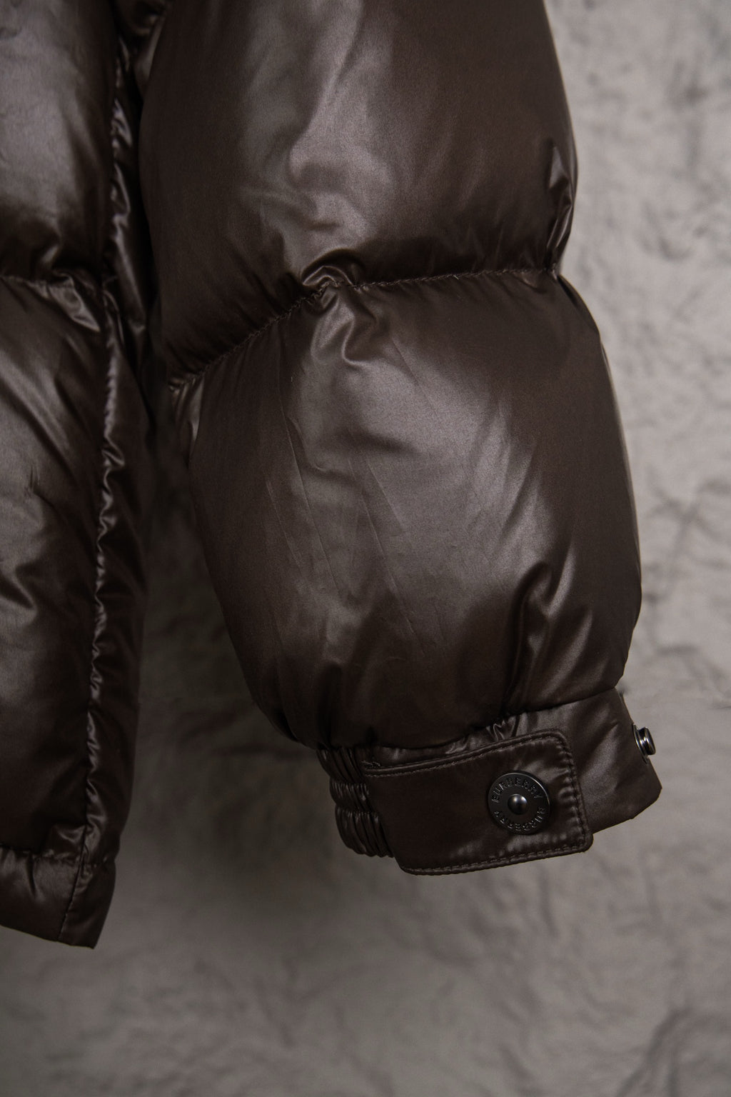 Burberry long padded jacket sleeve, dark brown with snap button cuff detail