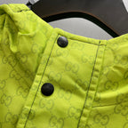 Lime green jacket collar with two snap buttons and GG monogram texture