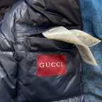 Gucci puffer jacket inner label patch on blue lining