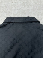 Gucci dark GG-pattern jacket back with stand collar and button detail