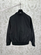 Gucci dark GG-pattern bomber jacket with ribbed hem and stand collar