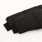 Black puffer jacket hem and padded sleeves with ribbed cuffs
