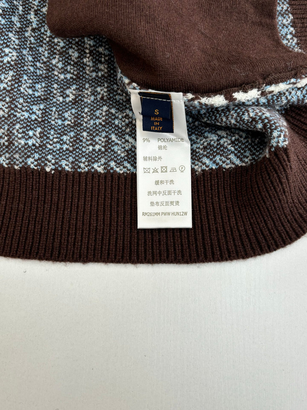 Louis Vuitton knit sweater with ribbed hem and multicolor patterned knit