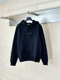 Dior long-sleeve hoodie in dark navy with hood, drawstrings, and front kangaroo pocket