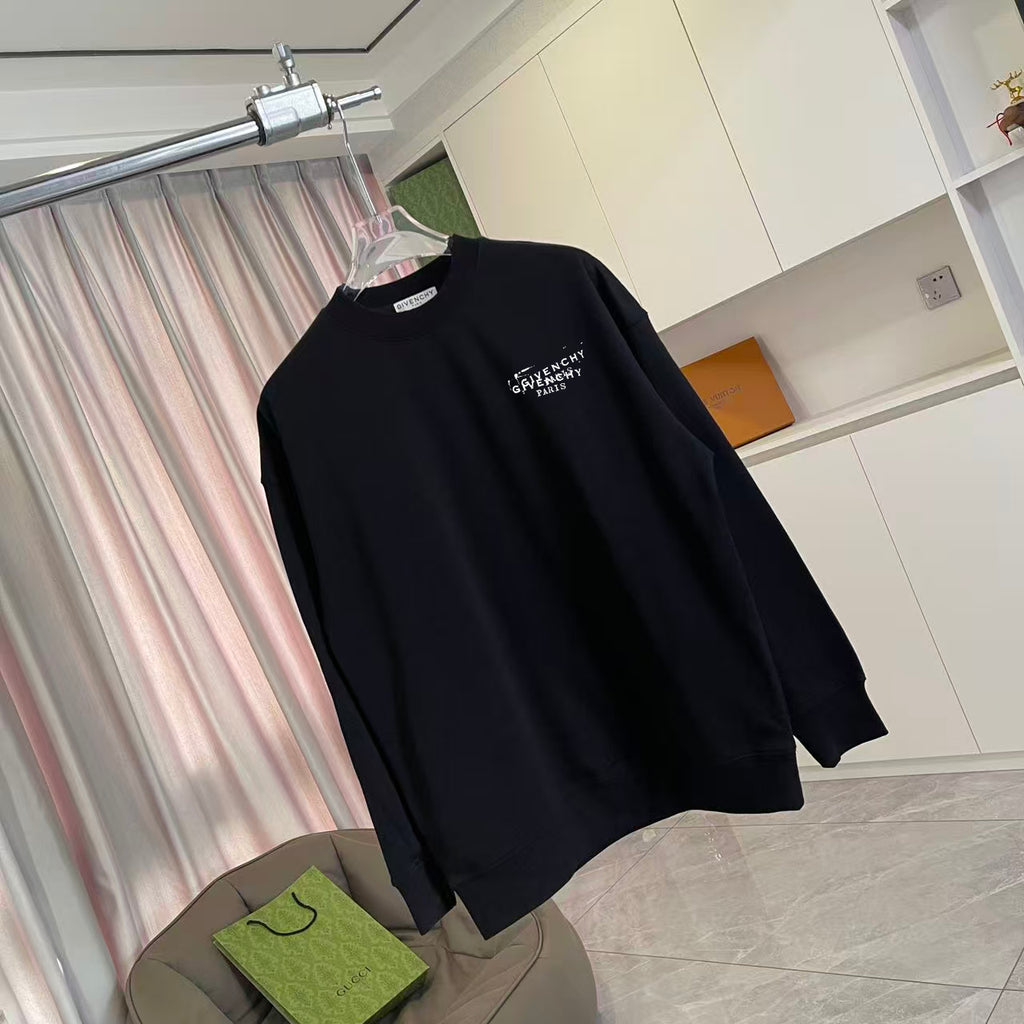 Black crewneck sweatshirt with Givenchy Paris logo on front