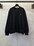 Black crewneck sweatshirt with small Polo logo on the left chest