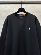 Black crewneck sweatshirt with Polo Ralph Lauren logo on the left chest