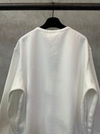 White crewneck sweatshirt, back view with dropped shoulder seams