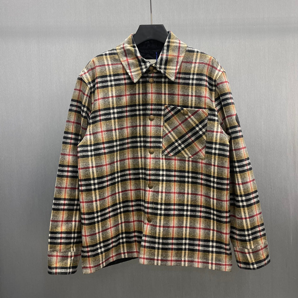 Burberry plaid button-up overshirt with pointed collar and chest flap pocket
