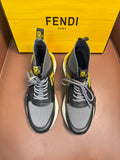 Fendi unisex sneakers in dark gray with yellow logo accents and white soles