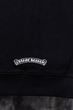 Black hoodie with white oval logo embroidery on chest