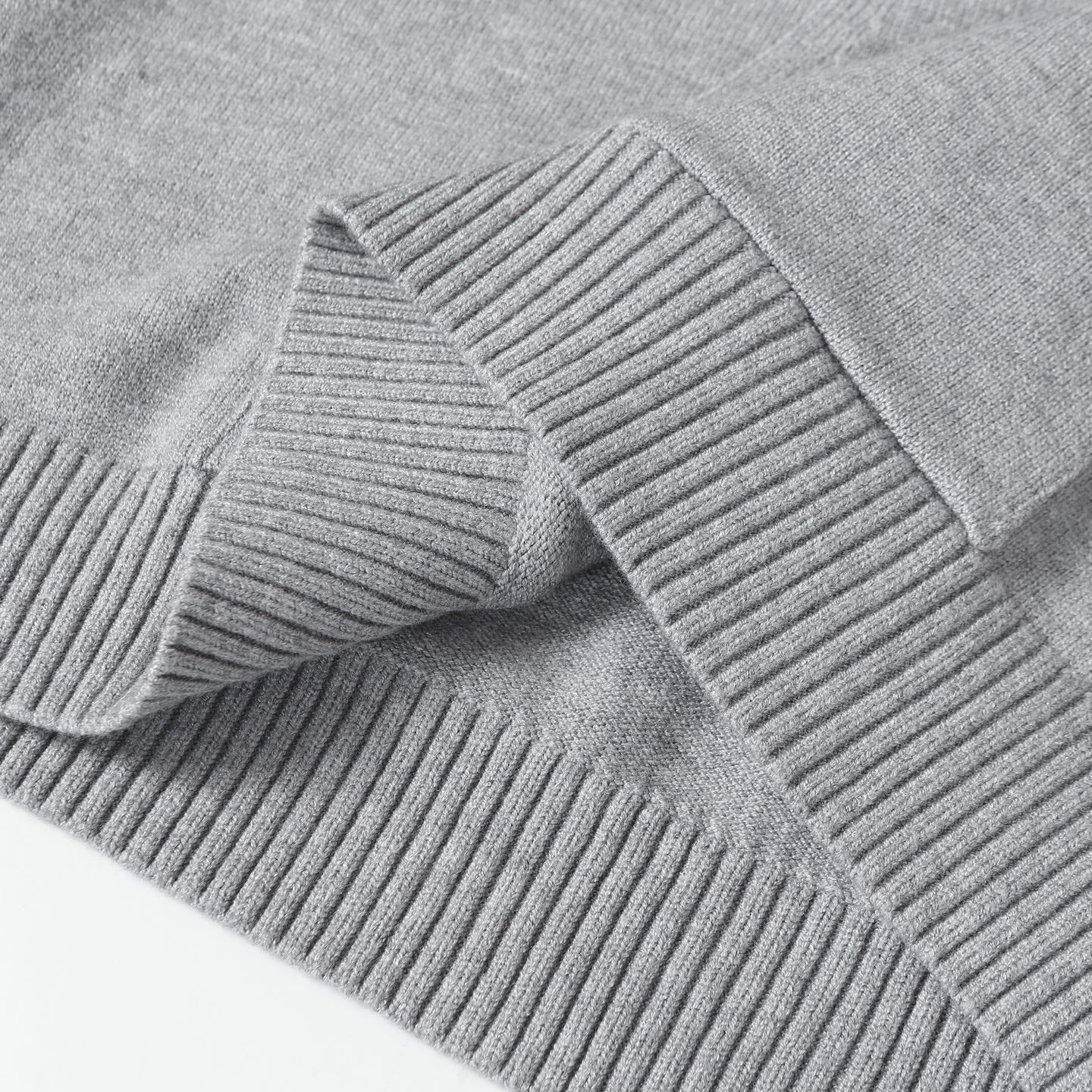 Light gray ribbed knit cuffs and hem on a pullover hoodie