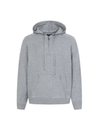 Light gray long-sleeve pullover hoodie with hood and front pouch pocket