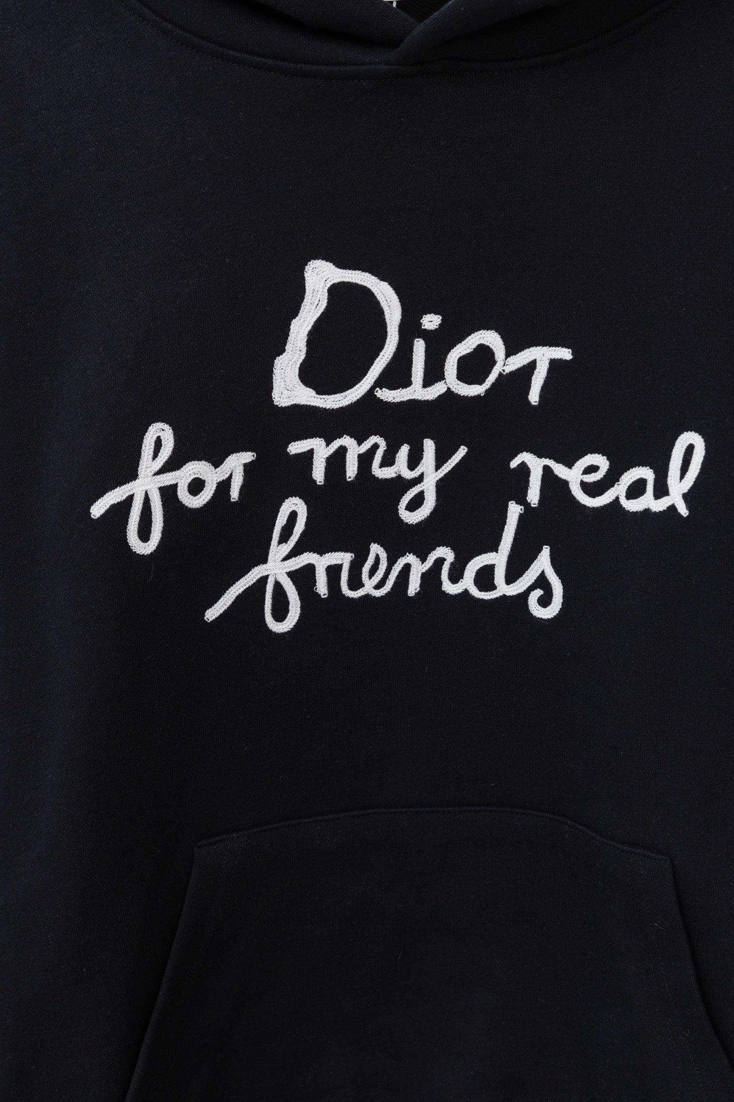 Dior black hoodie chest print: 'Dior for my real friends'