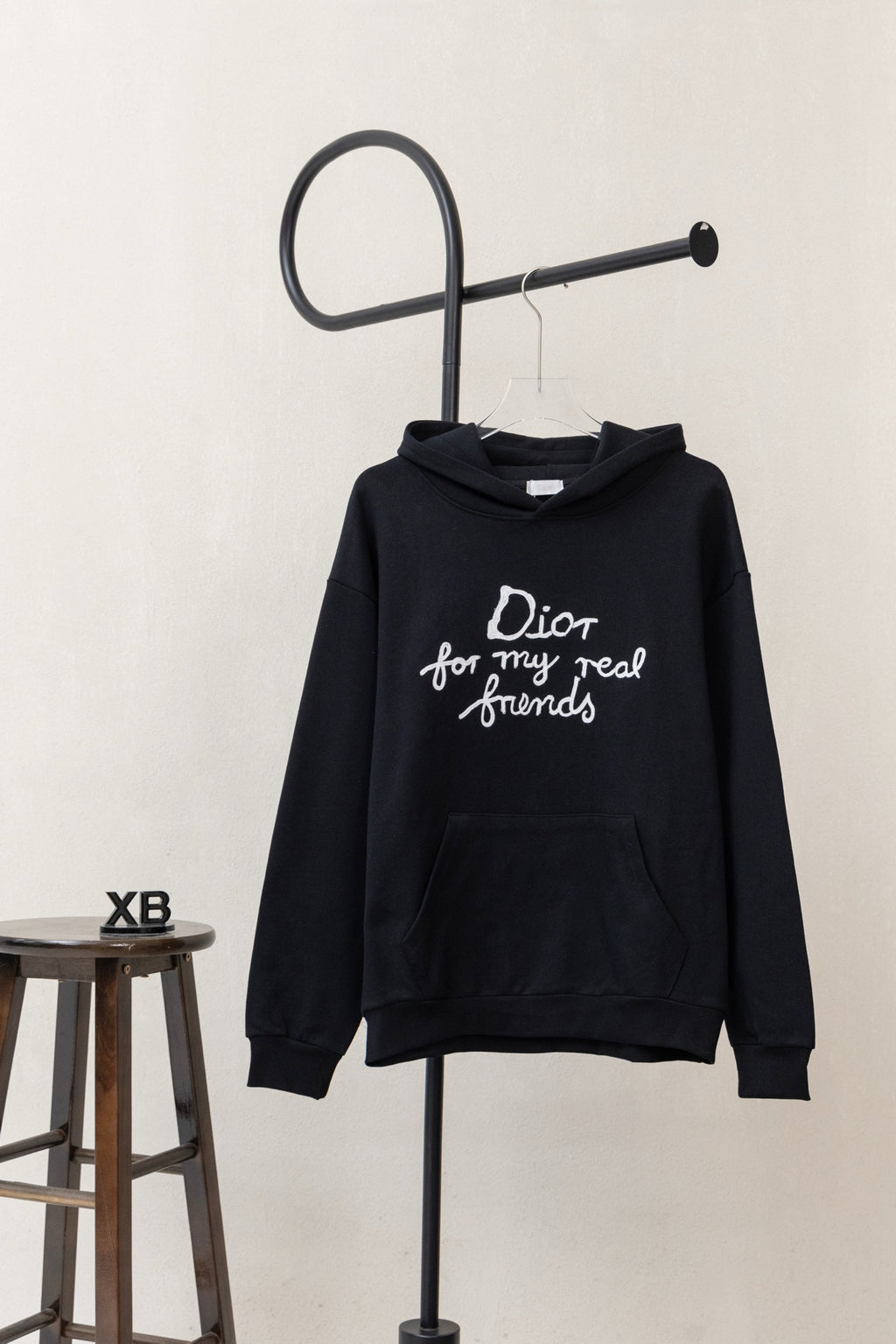 Dior black long-sleeve hoodie with hood and front pocket