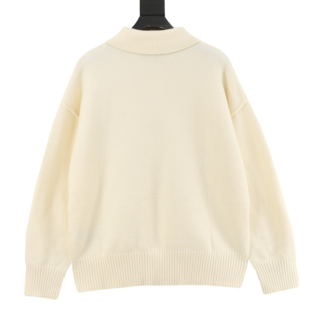 Amiri knit sweater, cream back view with ribbed hem and cuffs