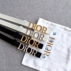 Dior belt with adjustable hole positions on light ivory strap and silver-tone buckle