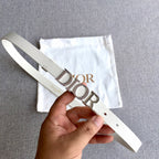 Dior belt in light ivory leather with silver-tone double D buckle and pin holes