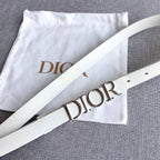 Dior belt on a white pouch, light ivory strap with silver-tone buckle and holes