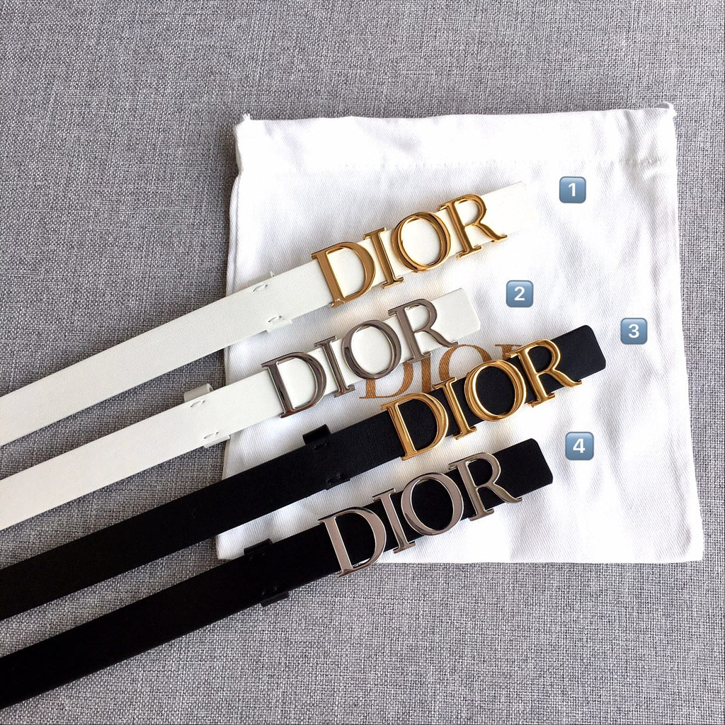 Set of Dior belts with logo buckles: white strap, black strap, dark strap
