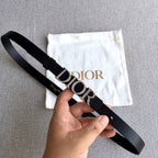 Dior belt with black strap and silver-tone buckle, Dior logo centered