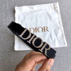 Dior belt with black strap and silver buckle, Dior lettering detail