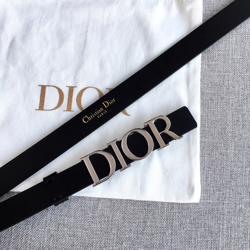 Dior belt black strap with silver-toned buckle featuring Dior logo